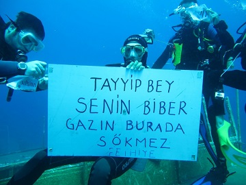 Deniz altında Gezi Parkı protestosu